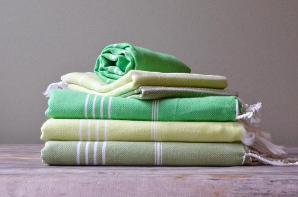 Aegean Ecru Color Background Turkish Bath Towel 39 x 70 Inches (Bath/Beach) / Green